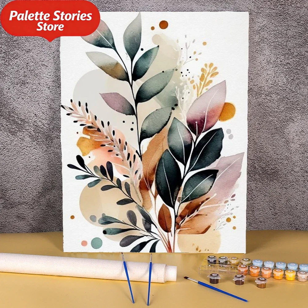 

FramelessDIY Coloring By Number Leaves Plant Kits Painting By Number Modern Drawing On Canvas HandPainted Art For Living Room Wa