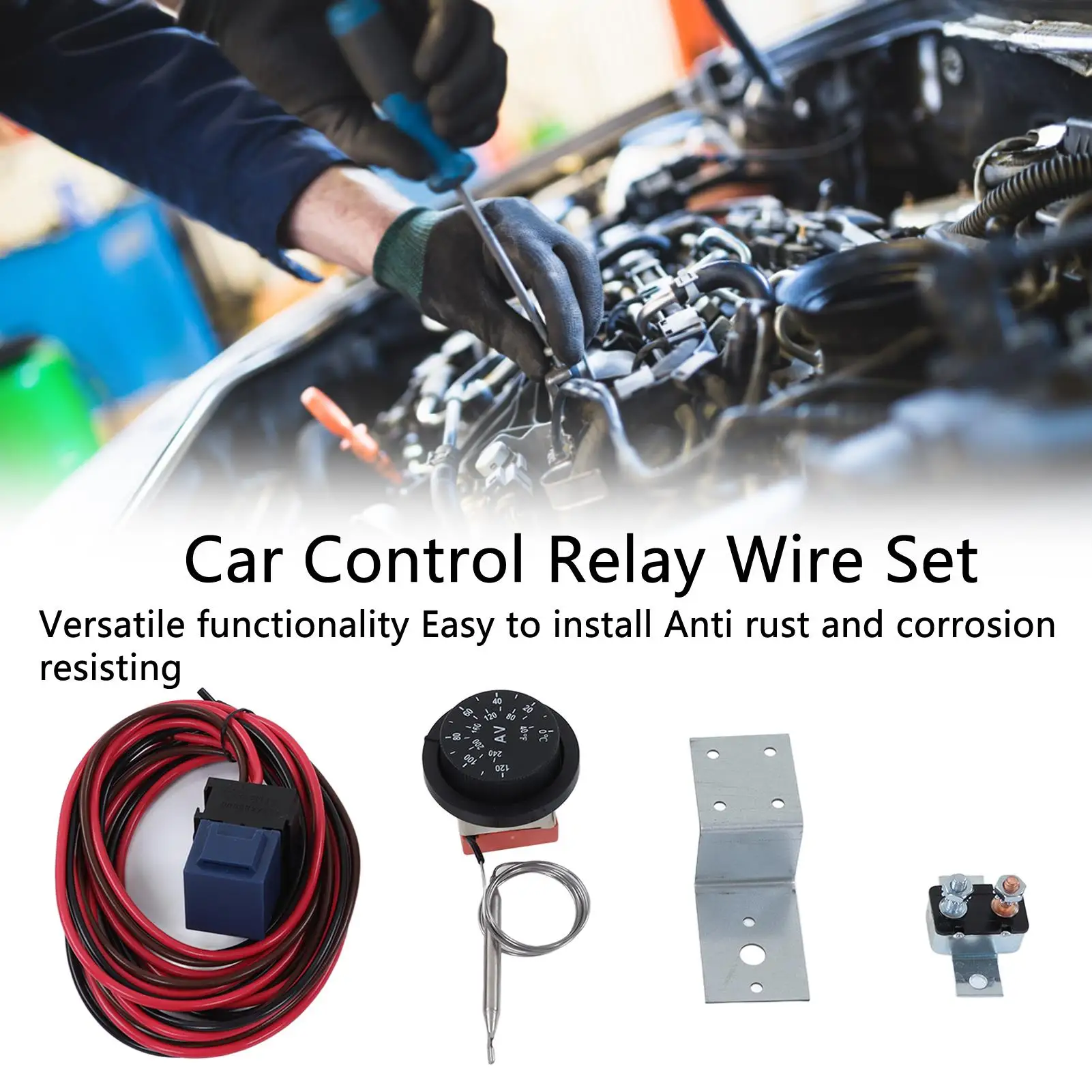 Adjusting Radiator Fan Thermostat Set Car Control for relay Wire Kit 0-120°C 12V for automotive