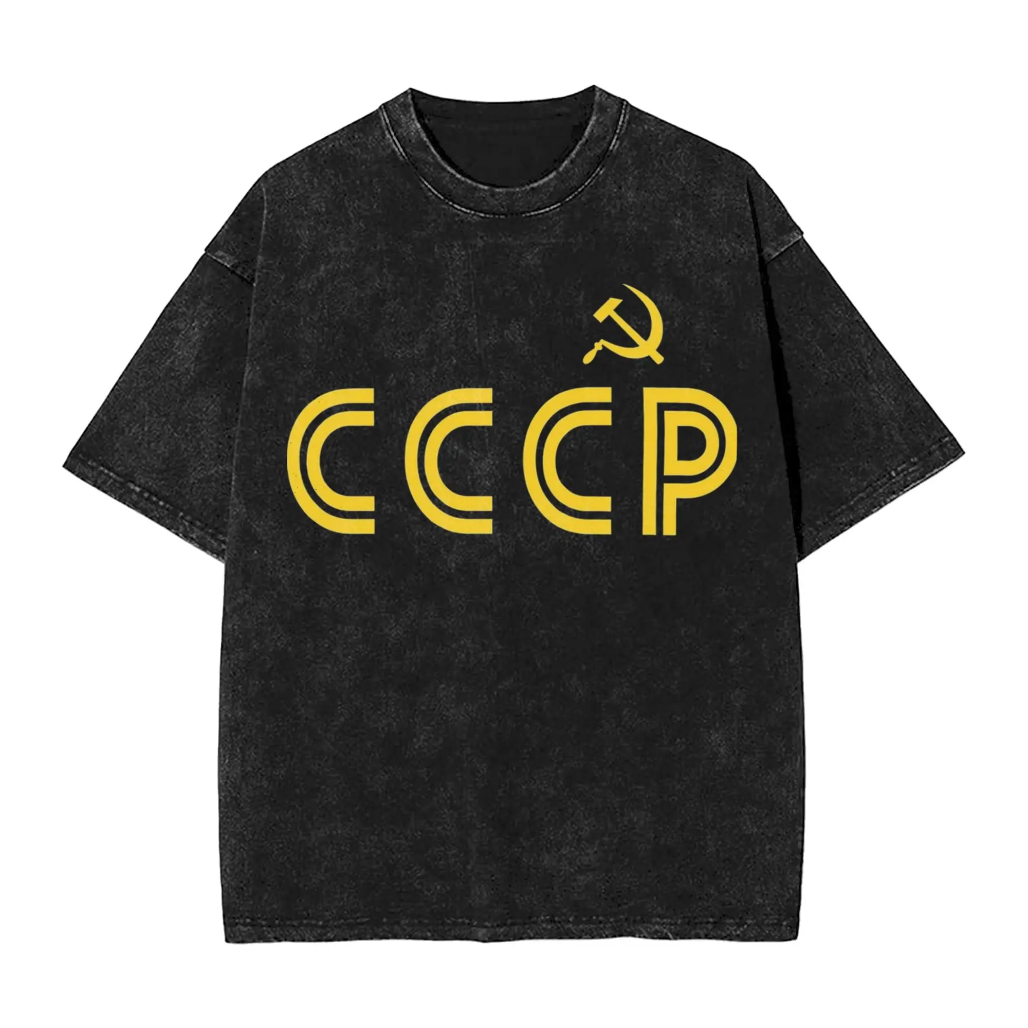 Harajuku Washed Shirt Retro Soviet CCCP  Accessories Vintage T Shirt Oversize  Streetwear Short Sleeve Printed Tees