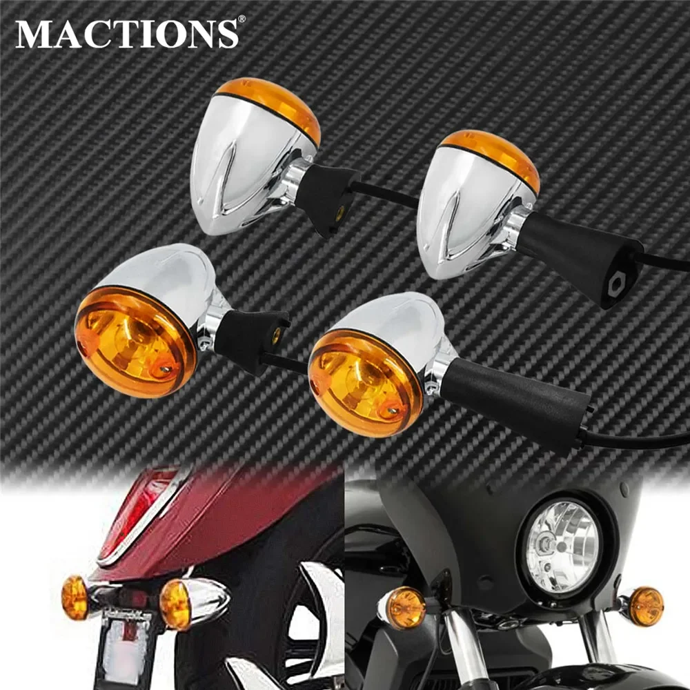 

Motorcycle Front Rear Turn Signal Light Case Indicator Light Amber Lamp Metal For Indian Scout sixty BOBBER 2015-2020 2021 2022