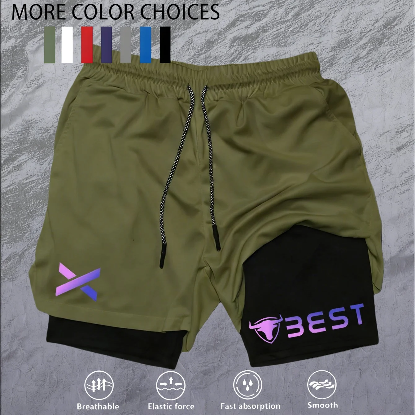 Herren Doppellagige Fitness-Shorts Männer Fitness-Studio-Training 2-in-1 Sportshorts Schnelltrocknende Workout-Jogging-Shorts Doppelschichtige Sommer-Shorts – Detail 12