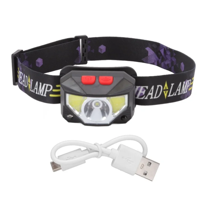 LED Outdoor Headlamp ABS Mini Multifunction USB Charging COB Sensor Head Flashlight