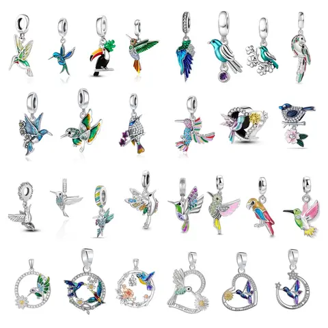 European 925 silver hummingbird, kingfisher, toucan and other bird pendants, Fit bracelets, necklaces, women's jewelry pendants
