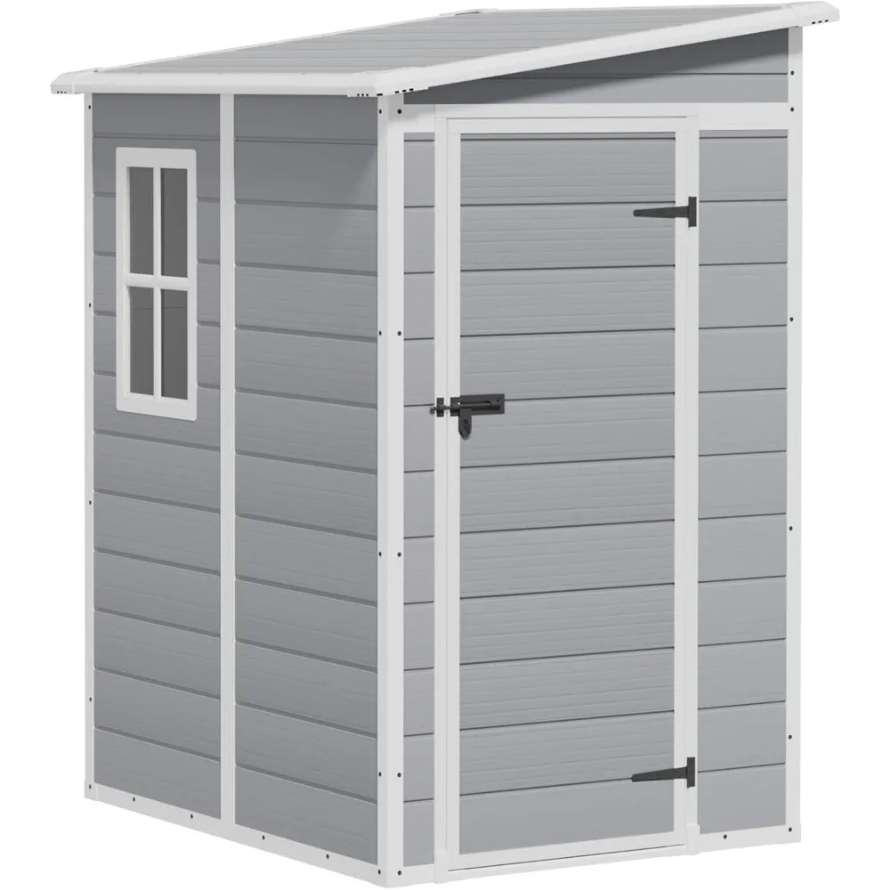 

5' x 4' Resin Weather Resistant Outdoor Storage Shed with Floor for Garden,Backyard,Pool Tool, Light Grey