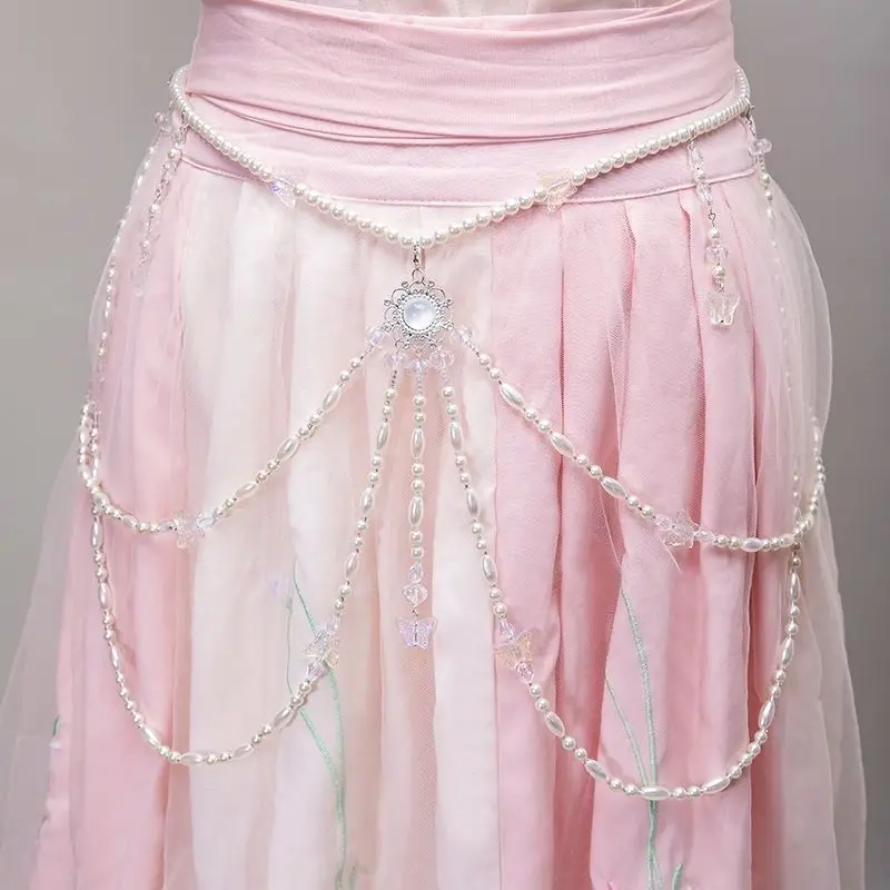 

Цепочка на талию Hanfu - пояс с бахромой в виде жемчужной бабочки, Wei Jin & Tang, китайское бижутерия, украшение на талию для женщин