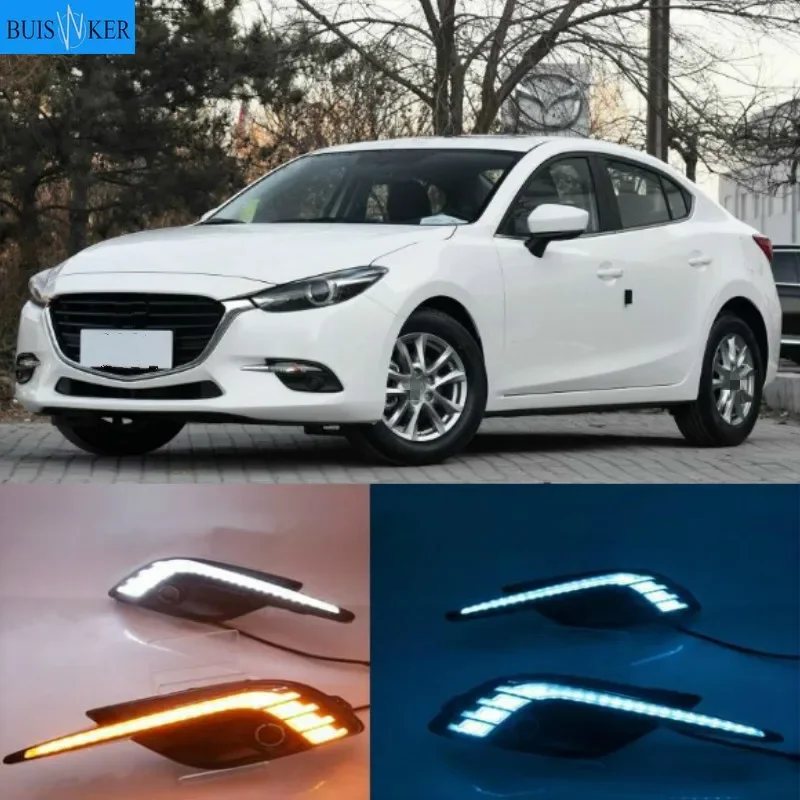 

For Mazda 3 axela 2017 2018,Yellow Turning Signal Relay Waterproof Car DRL 12V LED Daytime Running Light with Fog Lamp Hole