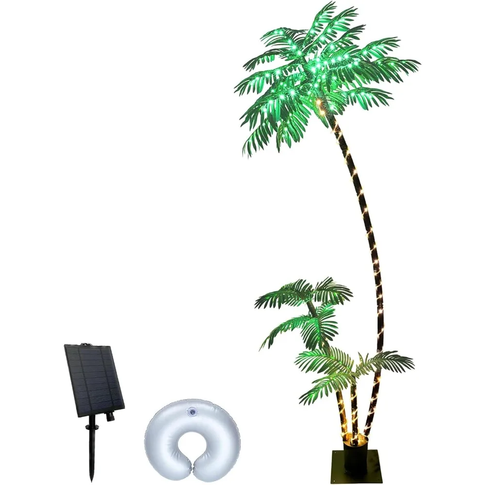 

Solar Lighted Palm Trees for Outside Patio, Artificial Fake Tree Lights, Party Deck, Outdoor Decorations, 260 LED, 7FT