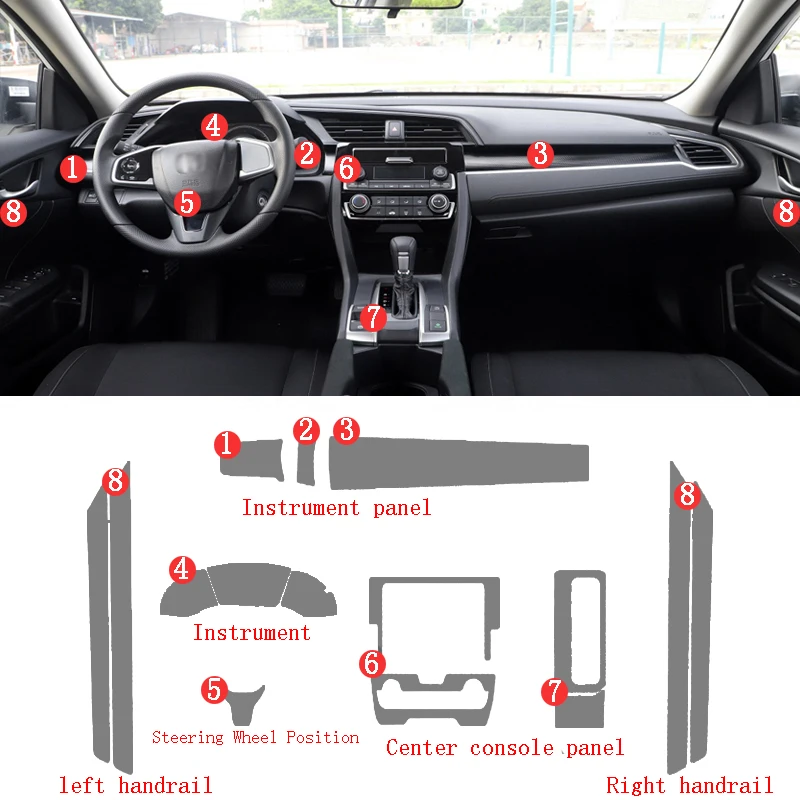 For Honda Civic Interior Center Console Air Panel Steering Wheel Panel Tpu transparent Anti- Scratch Protective Film