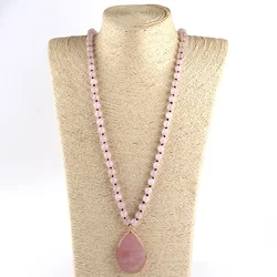 Fashion Bohemian Jewelry Accessory Multi Stone Beads Knotted Pink Dorp Charm Pendant Necklaces For Festival