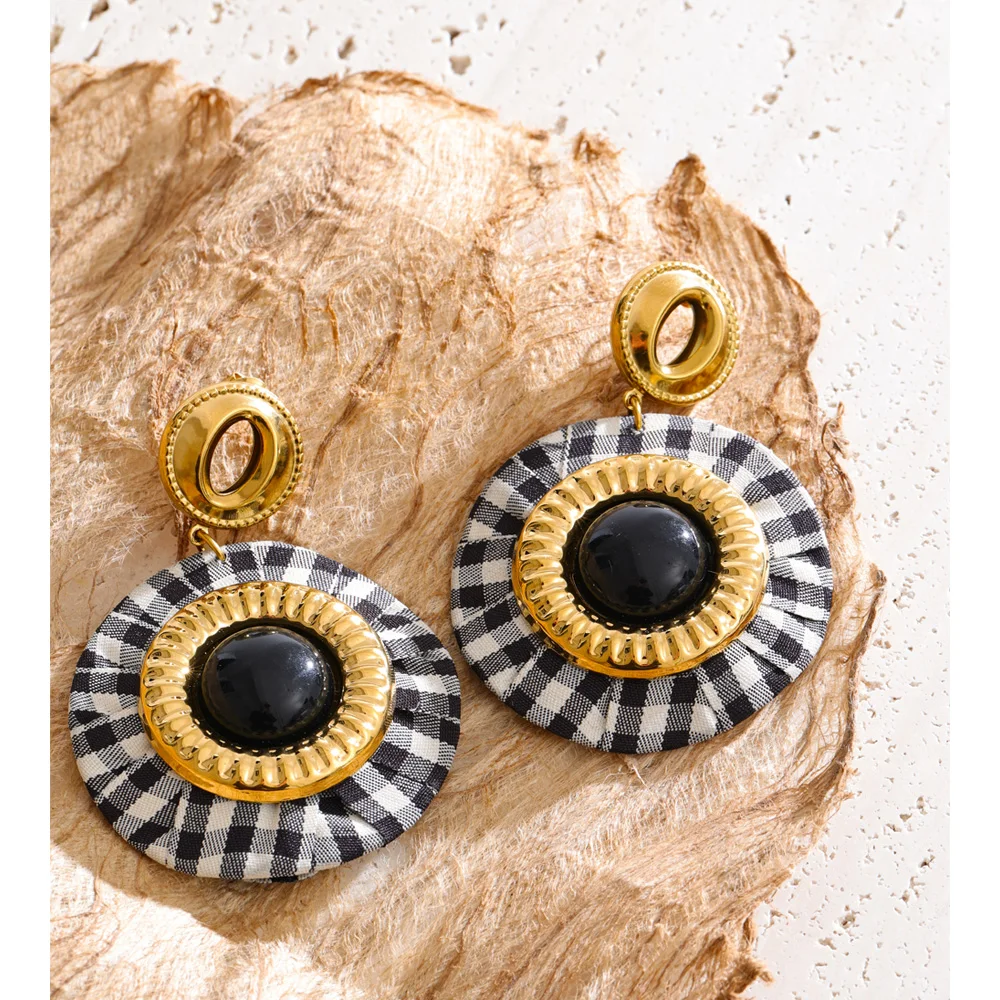 Yhpup Korean Handmade Round Drop Earrings Cloth Bead Trending Stainless Steel Modern Attractive Jewelry Gift for Fashion Ladies