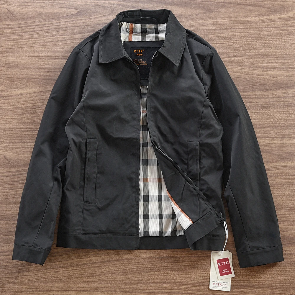 

Мужская повседневная двухслойная куртка: осенняя модная деловая куртка с воротником, черная, ветрозащитная, с длинными рукавами, на молнии