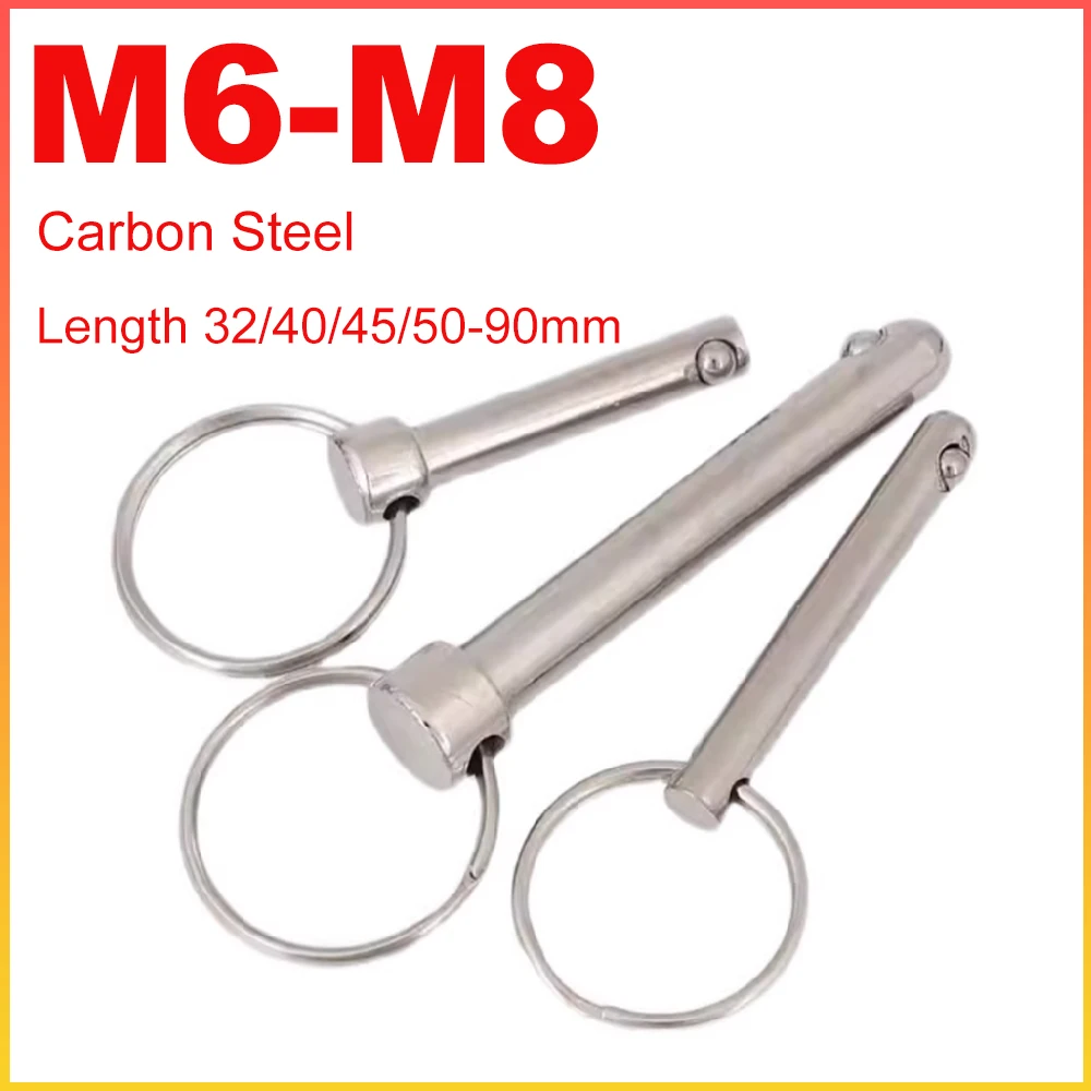 2Pcs Dia 6/6.5/8mm Carbon Steel Quick Release Ball Pin Spring Ball Head Locking Pins Length 32/40/45/50-90mm Boat Accessories