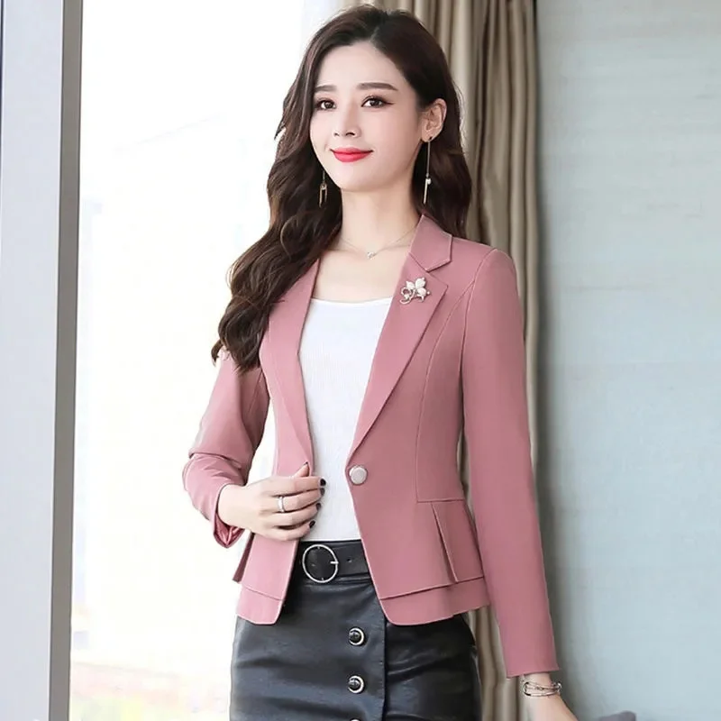Women Ladies Red Green Beige Black Solid Female Business Work Wear Slim Formal Coat For Autumn