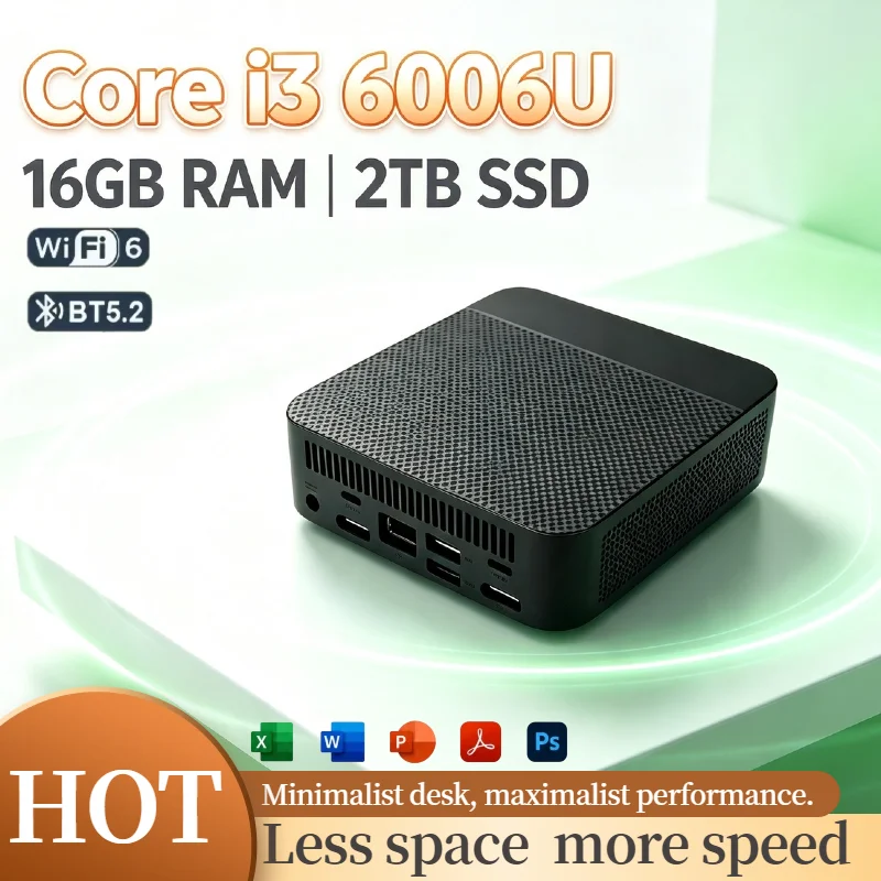 Intel i3 6006U Micro Portable Mini PC 16GB DDR4 512GB NVMe SSD Triple 4K Video WiFi6 Silent Cooling Office Desktop Max Computer