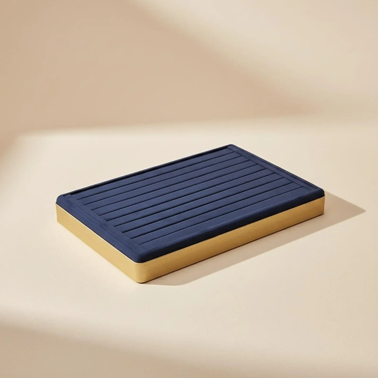 Microfiber Leather Jewelry Storage Tray with Gold Tone Metal Frame for Small Accessories Display and Organization on Vanity