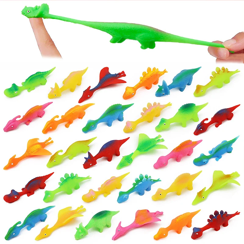 10pcs Cute Stretchable Dinosaur Finger Catapult TPR Slingshot Toys for Kids Birthday Party Favors Goodie Bag Fillers Pinata Gift