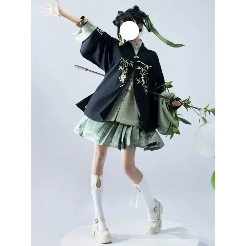 

Ming Dynasty Stand Collar Rabbit Embroidery Hanfu Dresses 3pcs Big Sleeve Top Short Horse Face Skirt Women Autumn Modern Hanfu