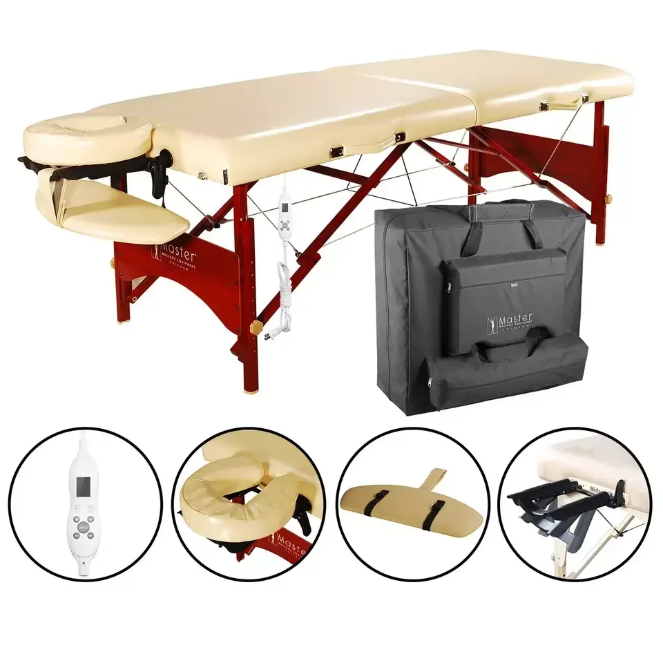 Caribbean Manufacturer Wholesale OEM Wooden Portable Folding Massage Table PU Leather Thermal Massage Bed