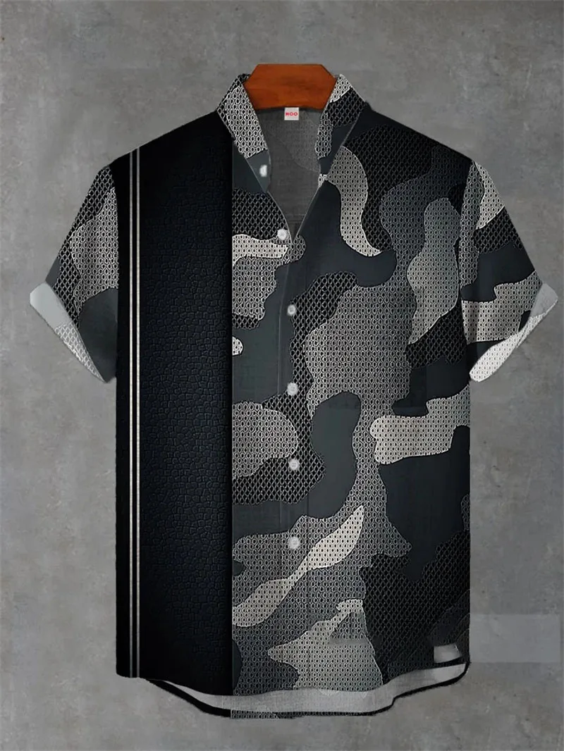 여름 캐주얼 문어 패턴 인쇄와 새로운 남성 리넨 반팔 타이거 셔츠 유행 의류 Camisa Hombre Top