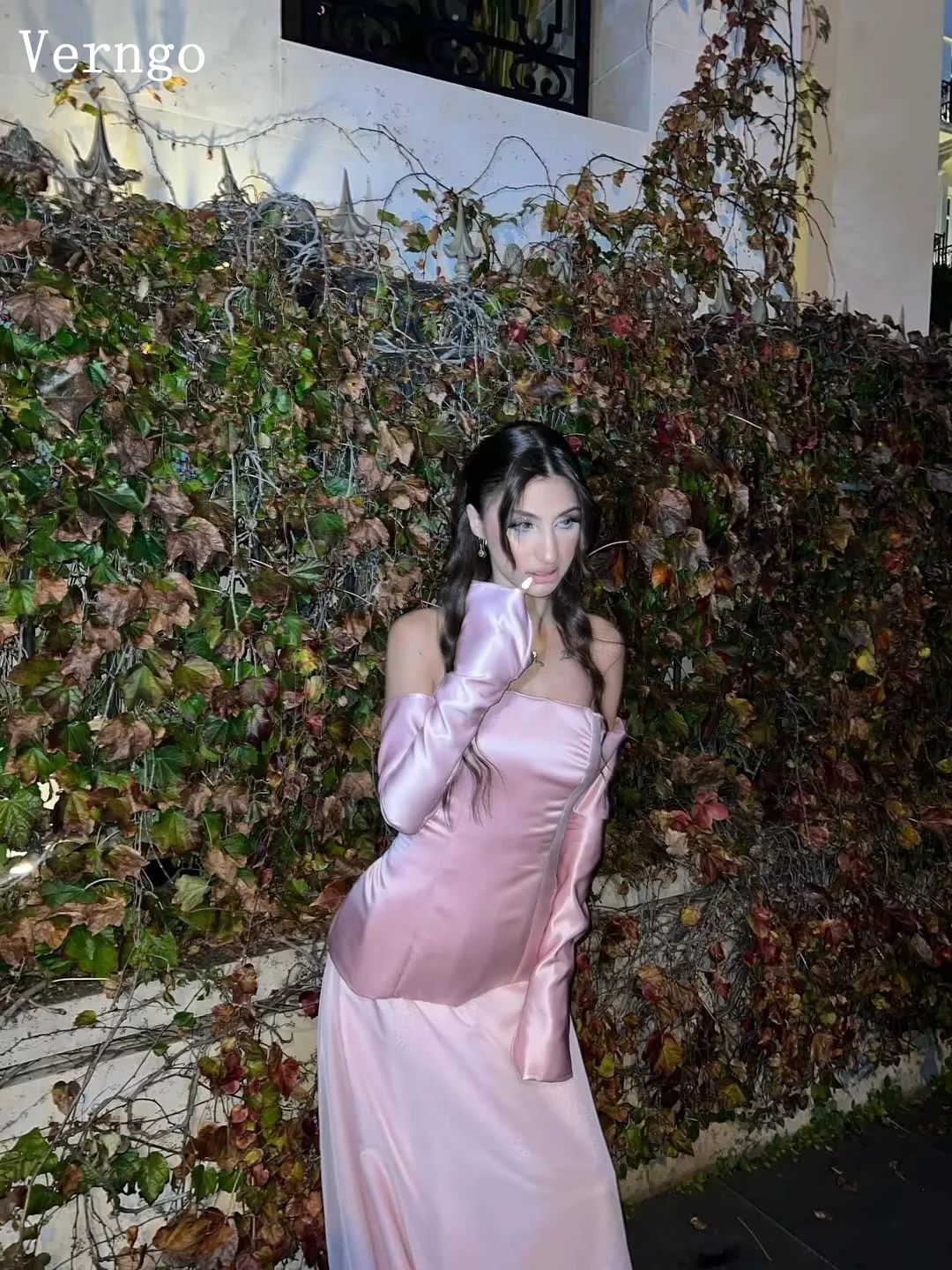 Verngo Pink Satin Evening Dress Strapless Sleeveless Formal Occasion Dress שמלות ערב לאירועיםCustomized