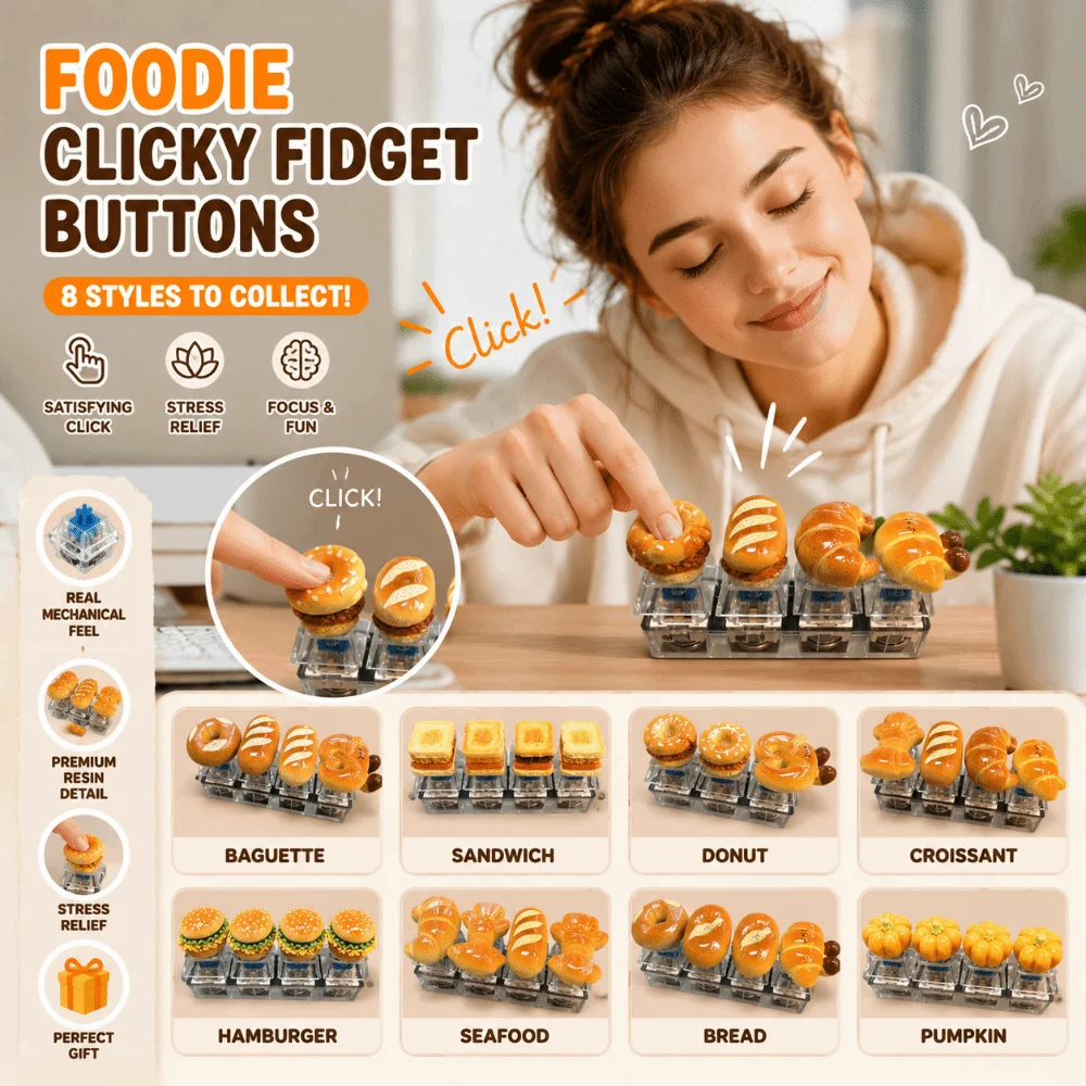 Finger Button Anti-stress Pendant Bread Keycap Pass The Time Stress Relief Clicker Mechanical Fidget Keychain Bag Charms