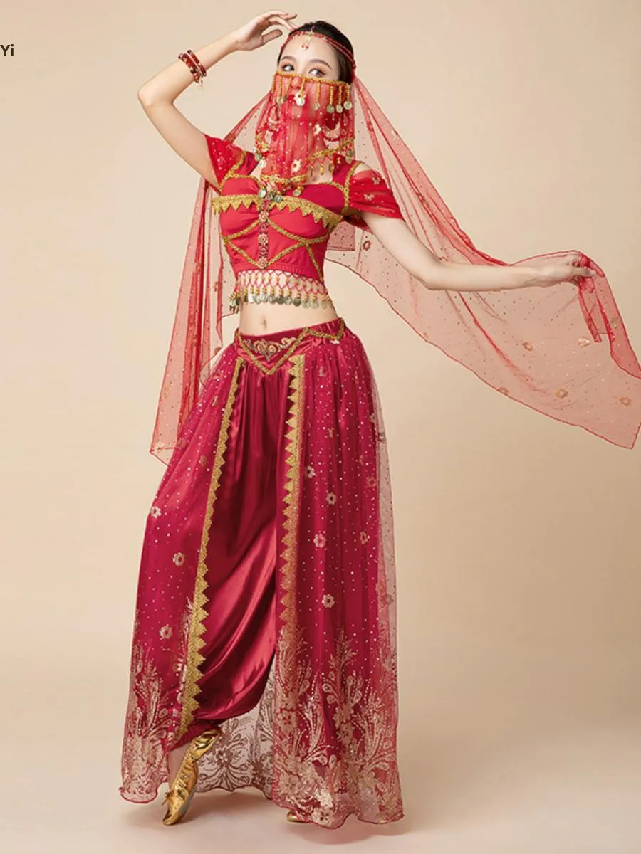Costume de danse du ventre Aladdin Jasmine Princ pour femmes, ensemble de spectacle de danse occidentale et asiatique pour filles, tenue de scène d'halloween, Faiona...