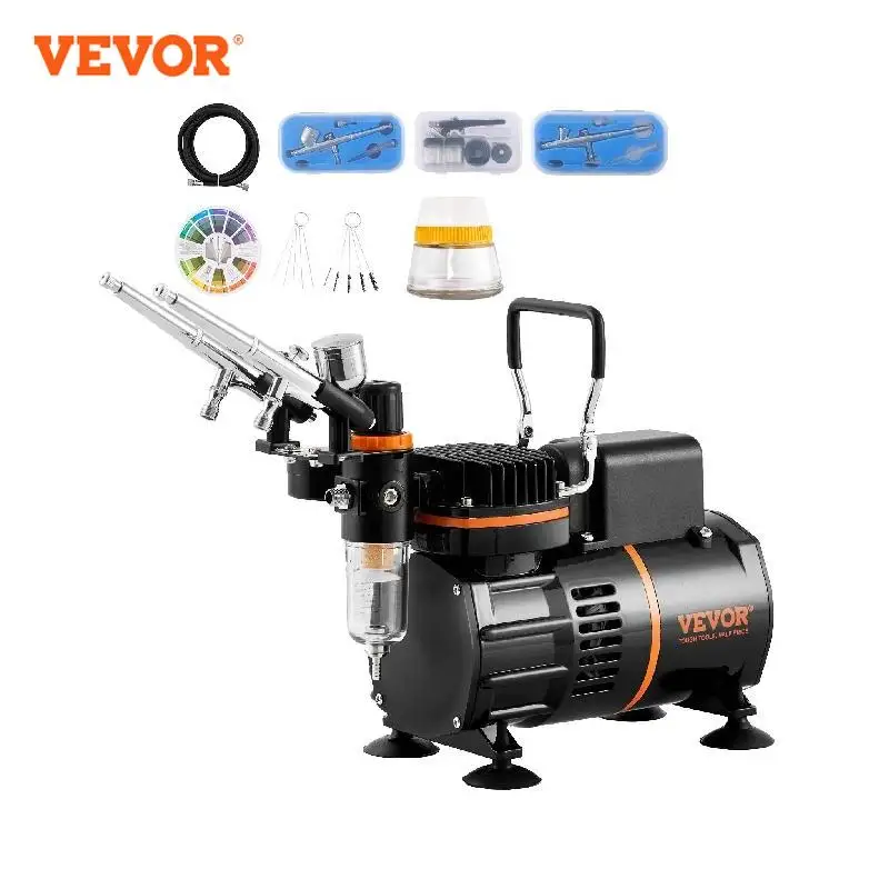 

VEVOR Airbrush Kit, Dual Fan Air Compressor Professional Airbrushing System Kit with Airbrushes Mixing Wheel Cleaning Brush Set