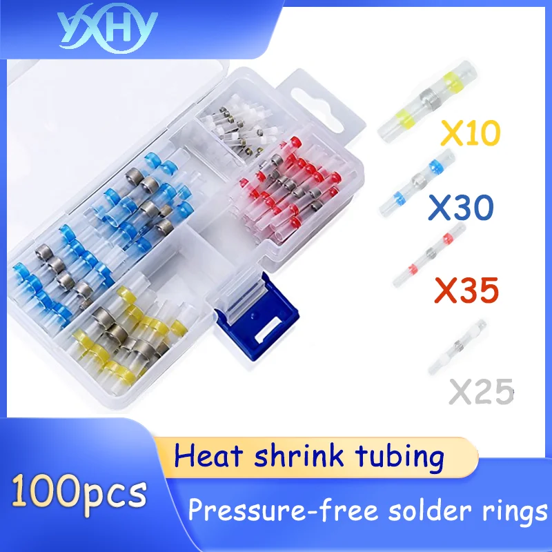 

100pcs/box Waterproof terminal blocks, pressure-free solder rings, heat shrink tubes, wires, terminal blocks, quick connectors,