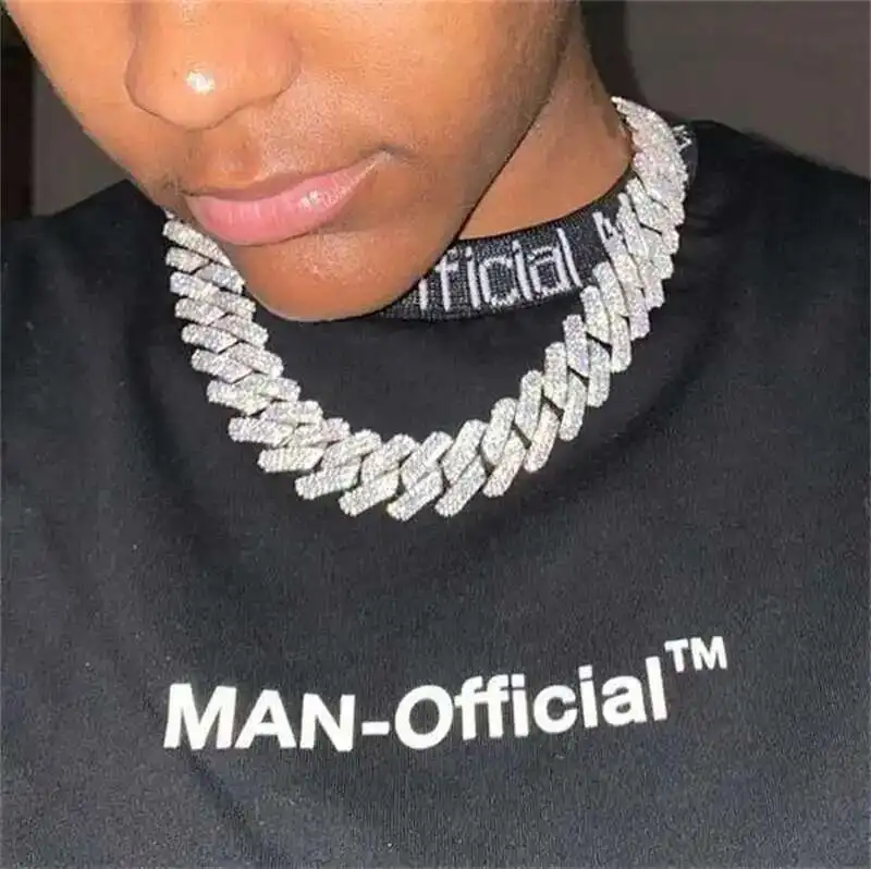 

Pass Diamond Tester Vvs Moissanite Necklace Gold Plated Big Cuban Link Chain Sterling Silver Cuban Chain