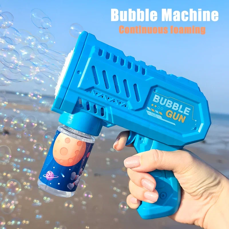 Fully Automatic Bubble Gun Rocket Bubbles Machine Automatic Blower with Bubble Liquid Toy for Kids Beach Outdoor Bubble