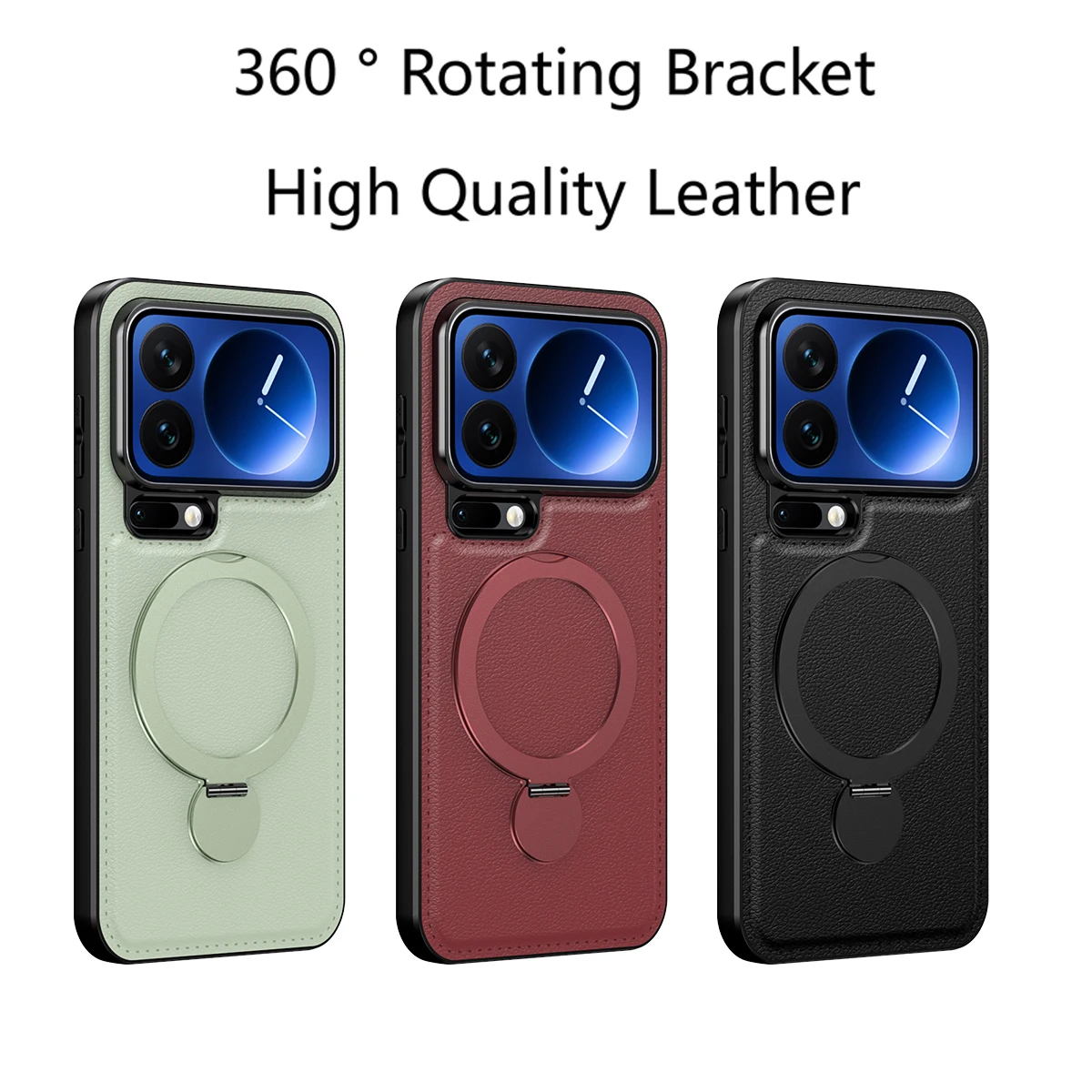 

Wireless Charging Magnetic Leather Phone Case For XiaoMi 17 Pro Max Metal Holder Silicone Soft Cover Cases Full Lens Protection
