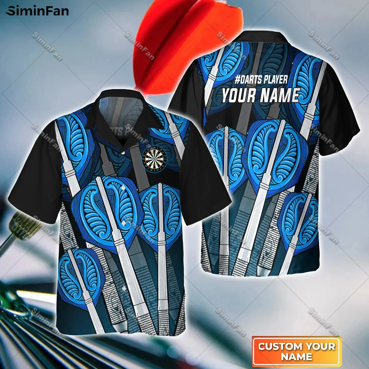 Custom Name Retro Darts Mens Hawaiian Shirts 3D All Over Printed Male Cuban Beach Tshirt Female Summer Lapel Tee Unisex Top-1