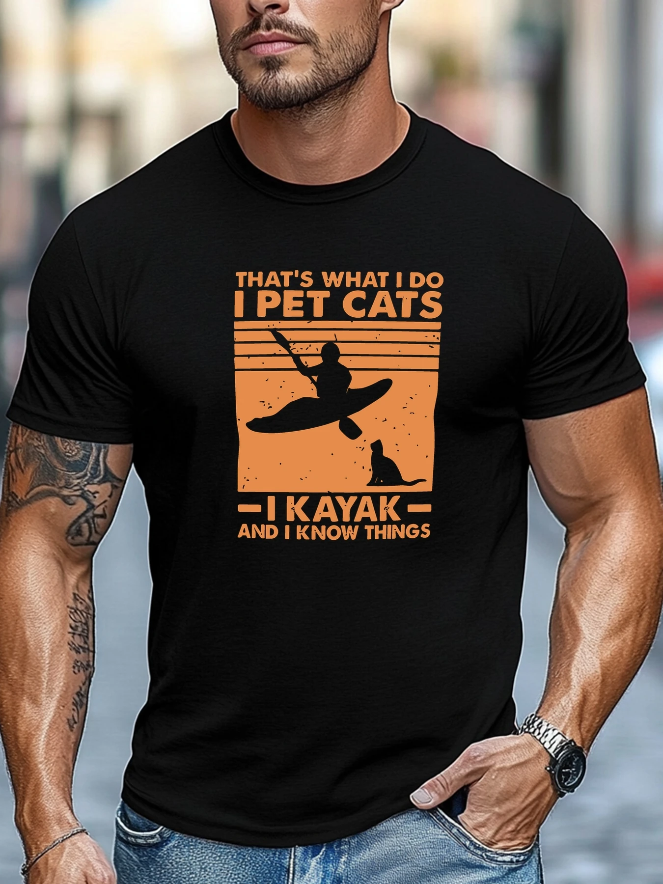 Camisetas de hombre ESO ES LO QUE HAGO ACaricio GATOS - KAYAK - Y SÉ COSAS Gráfico Verano Camiseta de ajuste cómodo y suave Tops de uso diario