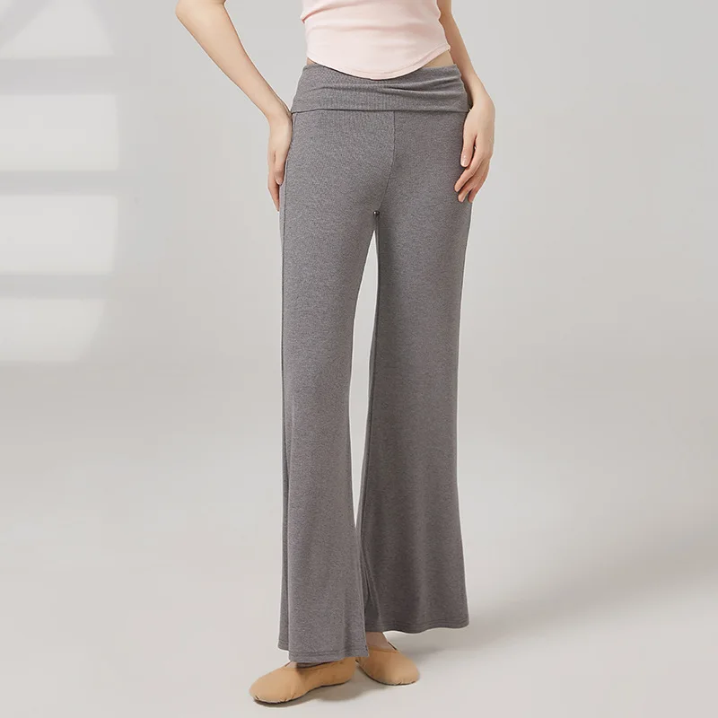 سراويل نسائية للرقص الكلاسيكي الحديث بطول الأرض وخصر عالي محبوك متوهج قليلاً سراويل ممارسة يومية غير رسمية