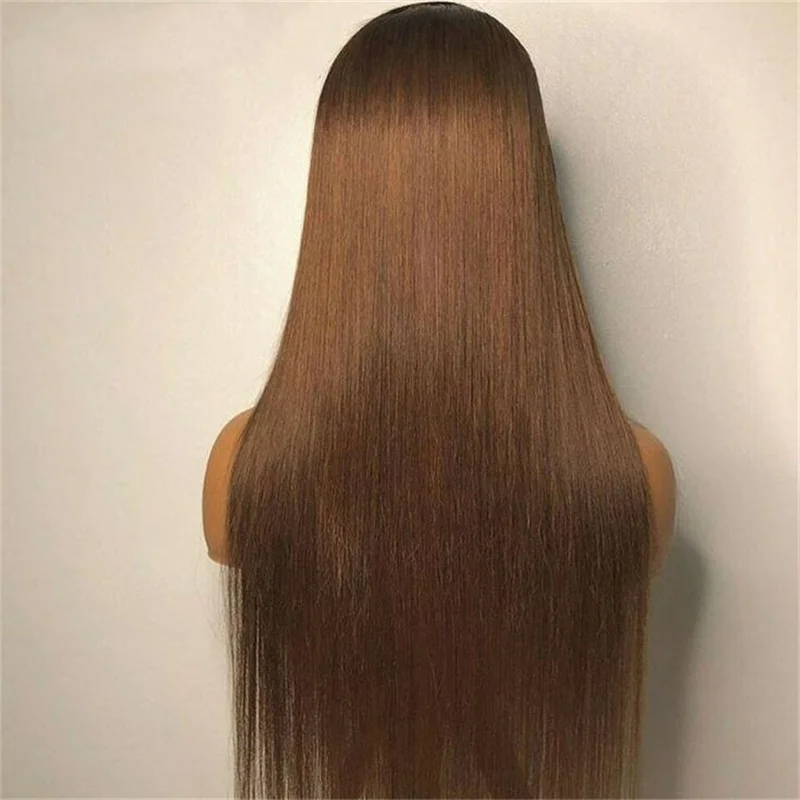 Perruque Lace Front Wig sans colle lisse brune pour femmes noires, cheveux de bébé, délié naturel, pré-plumé, doux et long, densité 180, 26 en effet