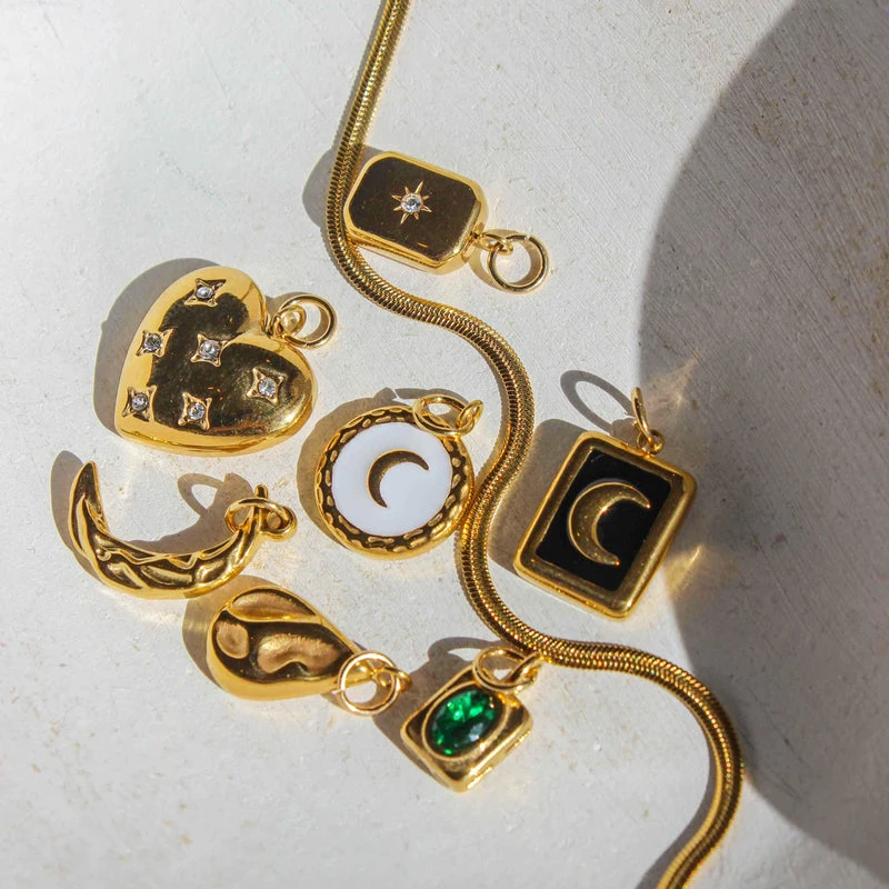 Vintage Moon Star Heart Square Pendant Stainless Steel Necklace for Women 18K Gold Plated Snake Chain Neckalces Fashion Jewelry
