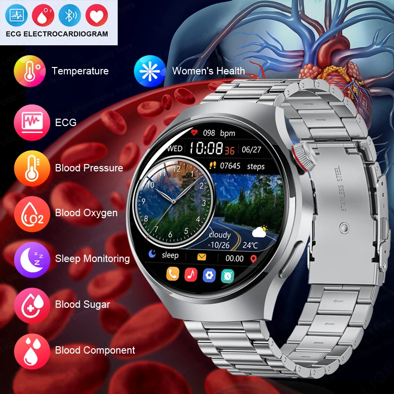 LIGE GT4 Pro Smartwatch para Homens, NFC, Rastreador GPS, Tela AMOLED, Monitor de Saúde, Chamada Bluetooth, Impermeável, SmartWatch para Huawei, Xiaomi