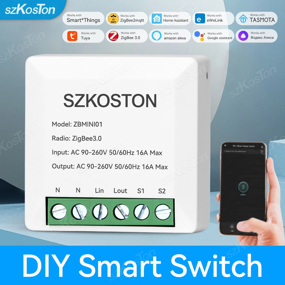 16A ZigBee Smart Switch Works With SmartThing Alexa Google Alice Home Assistant Zigbee2MQTT Tasmota for eWeLink Tuya Smart Life