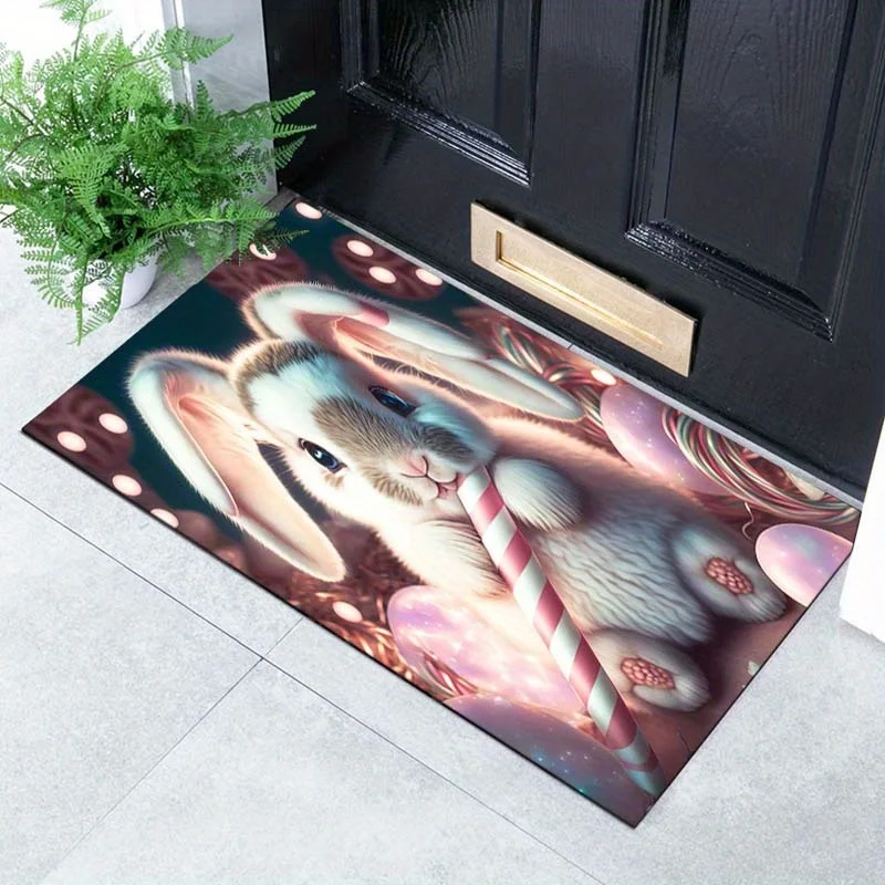 VIKAMA Dreamy Easter Bunny Candy Rug Non-Slip Wear-Resistant Home Living Room Decorative Floor Mat Home Decoration
