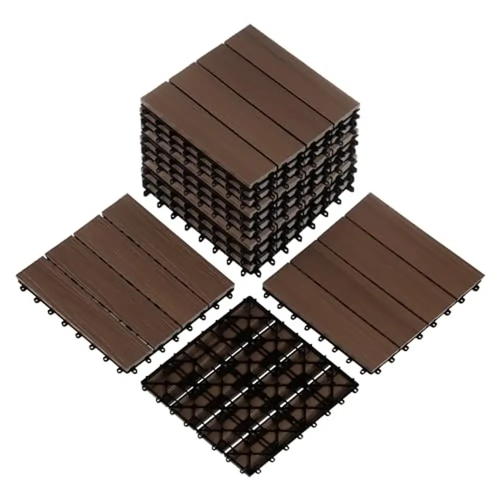 

Interlocking Deck Tiles Outdoor Flooring Set of 6 Wood/Plastic Composite Patio Tiles Weather-Resistant Non-Slip Design Balcony
