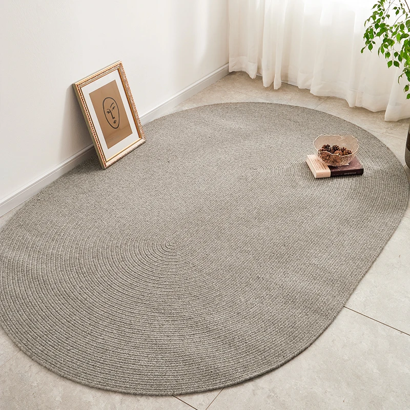 VIKAMA Oval Light Grey Textured Rug Wabi Sabi Aesthetic Instagram Worthy Living Room Bedroom Rug Home Decor