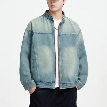 Men's Casual Non-Stretch Denim Jacket High Street Style Zipper Loose Workwear Jacket Plus Size Trendy Streetwear Top 6