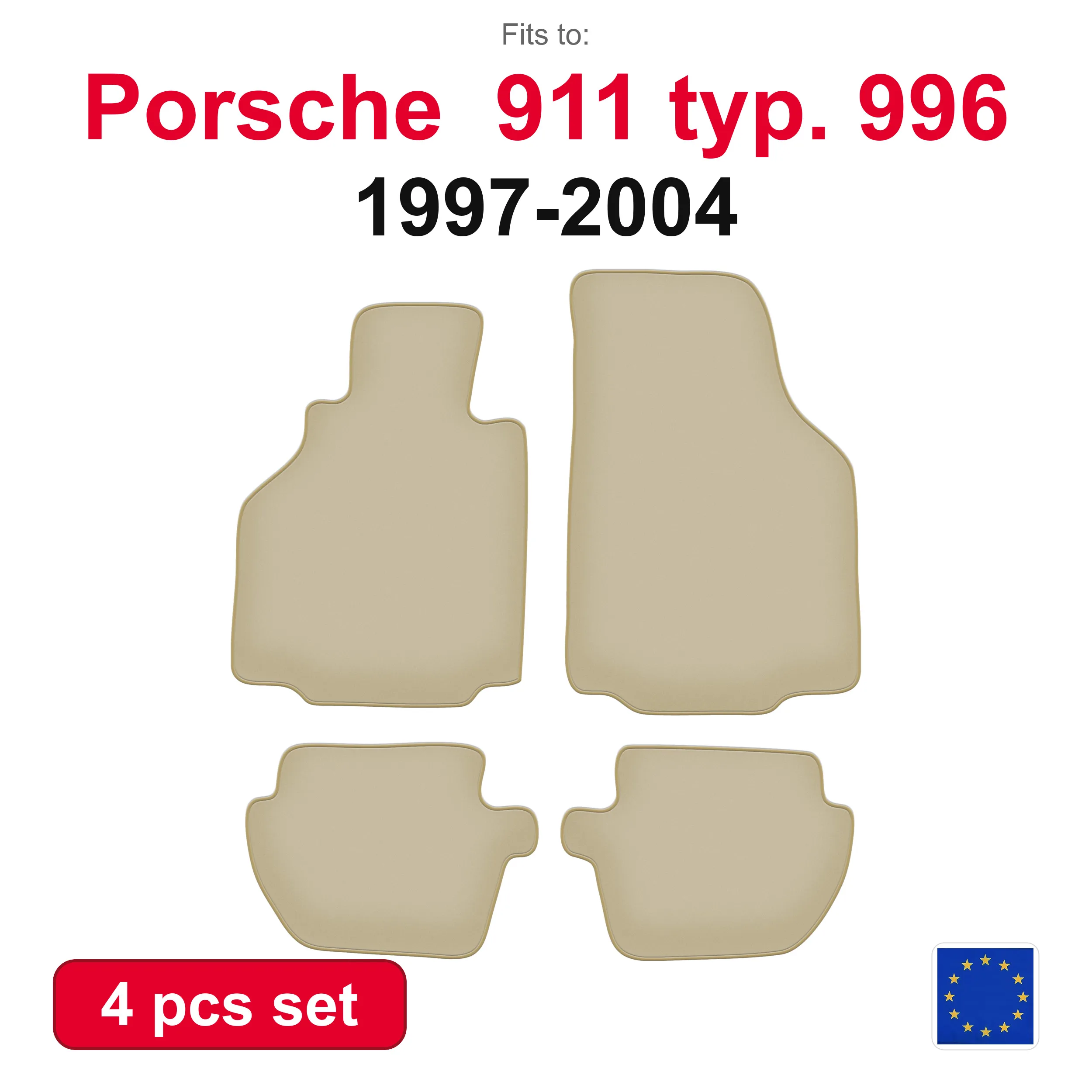 PREMIUM Velours-Autofußmatten für Porsche 911. 996 Coupe (1997-2004) -beige, passgenaues (4-teiliges) Auto-Fußmatten-Set