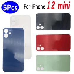 5Pcs，NEW Big Hole Back Rear Door Replacement Housing Case For iPhone 12 mini Battery Back Cover Glass With Adhesive Sticker