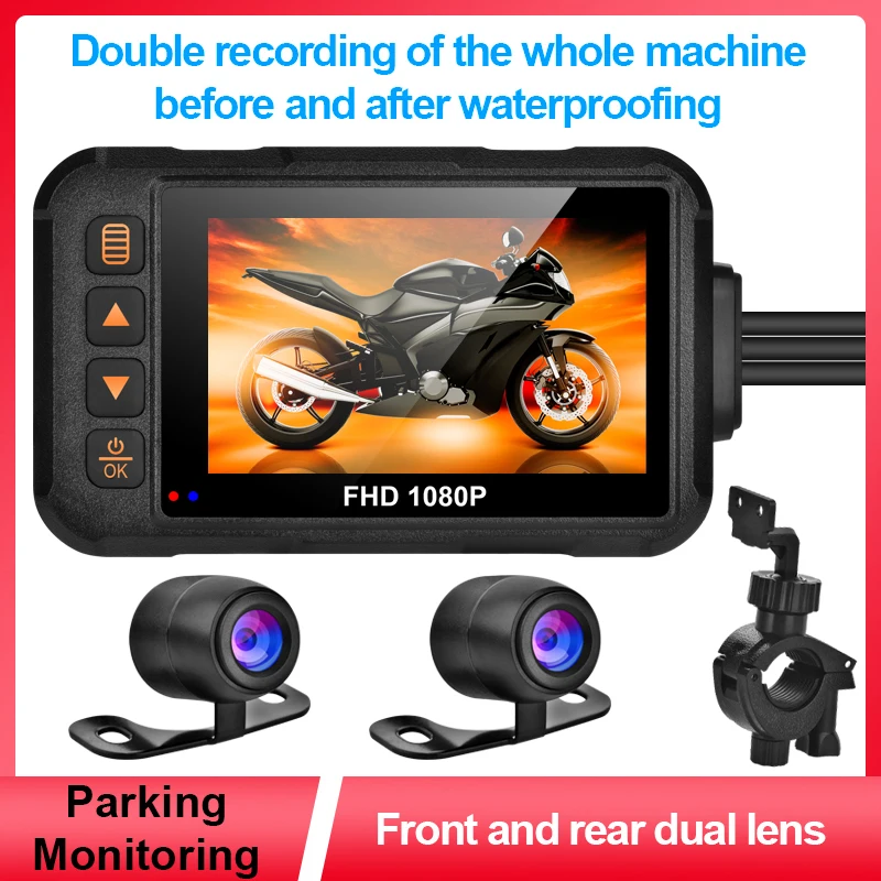 

3 Inch Motorcycle Camera DVR Waterproof Motocycle Dashcam Front & Rear Camera Video Recorder Black Night Vision Box