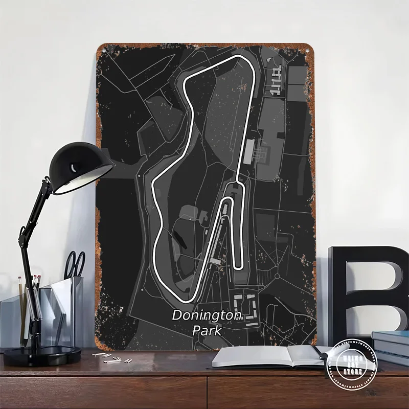 Donington Park Race Track Map 3D Texture Metal Poster Customized Wall Art Tin Sign Gift for Mancave Bedroom Decorations Man Cave