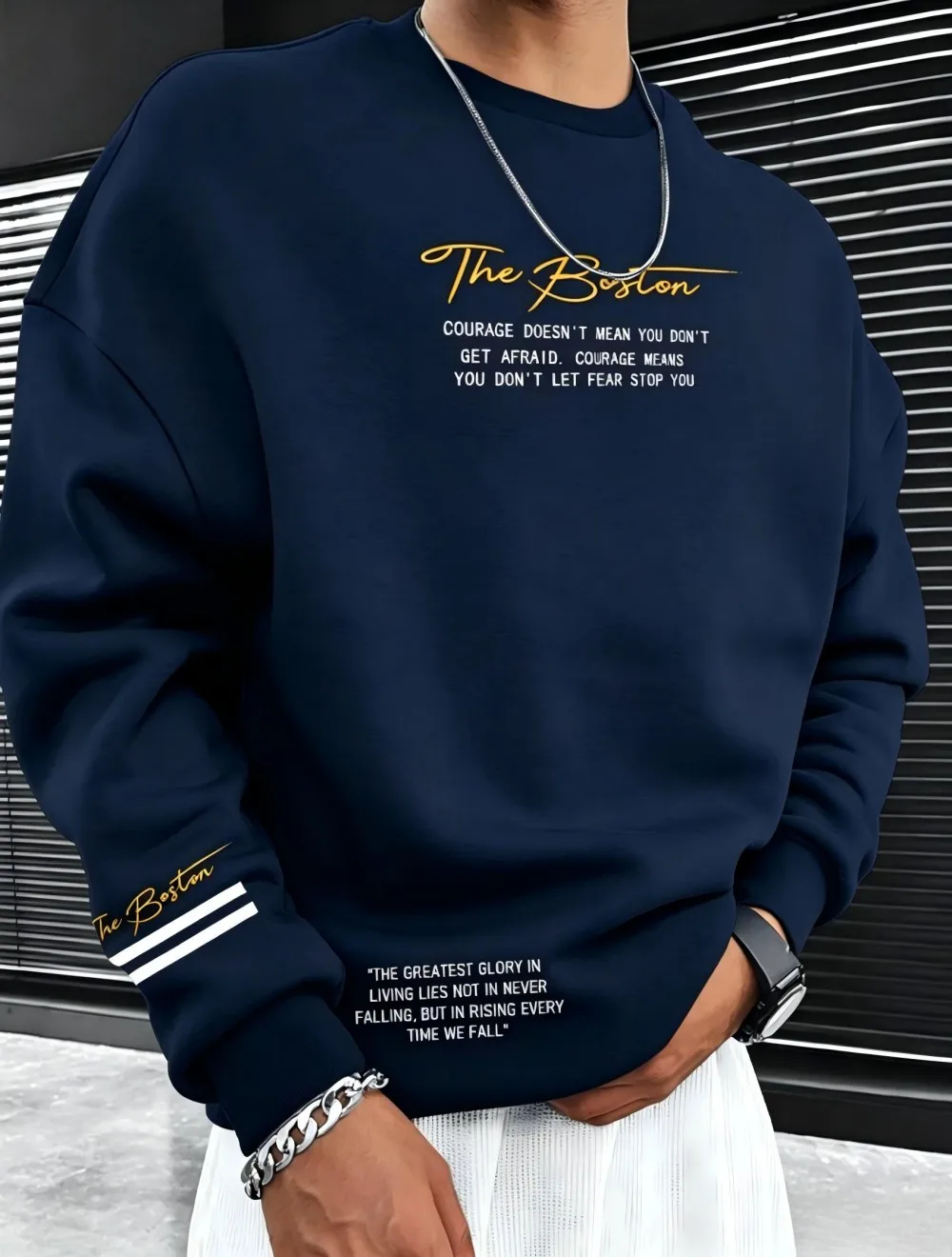 American Men's Autumn Customized Boston Letter Printed Comfortable Breathable Round Neck T-shirt Outdoor Urban Casual Top