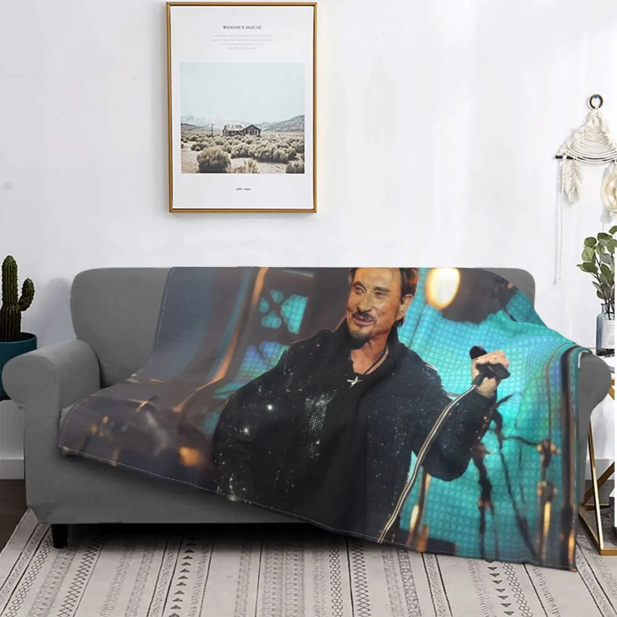 

Johnny Hallyday Blanket Flannel Print Rock Breathable Super Soft Throw Blanket for Bed Couch Rug Piece