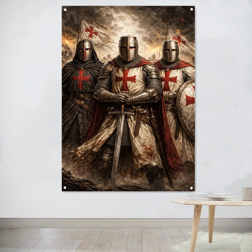 Christ Crusades Warrior Flag Vintage Wall Decor Banner Tapestry Knights Templar Wall Art Posters and Prints Canvas Painting 8