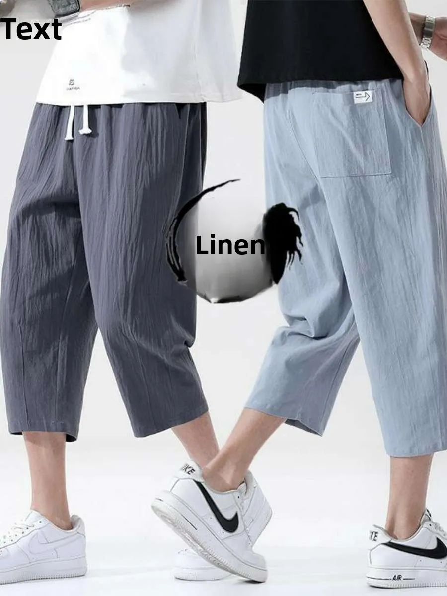 

Новые мужские хлопковые льняные свободные летние тонкие леггинсы-шорты 3/4 длины с высокой талией для дождливой погоды